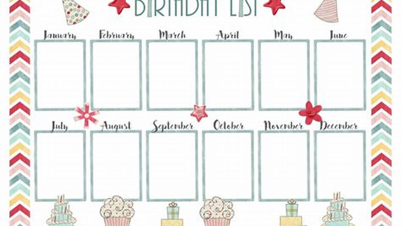 Annual Birthday Calendar Printable