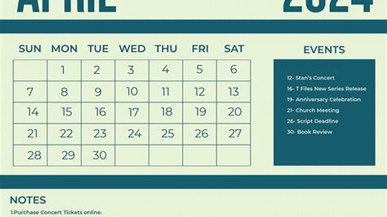 April 2024 Calendar Events