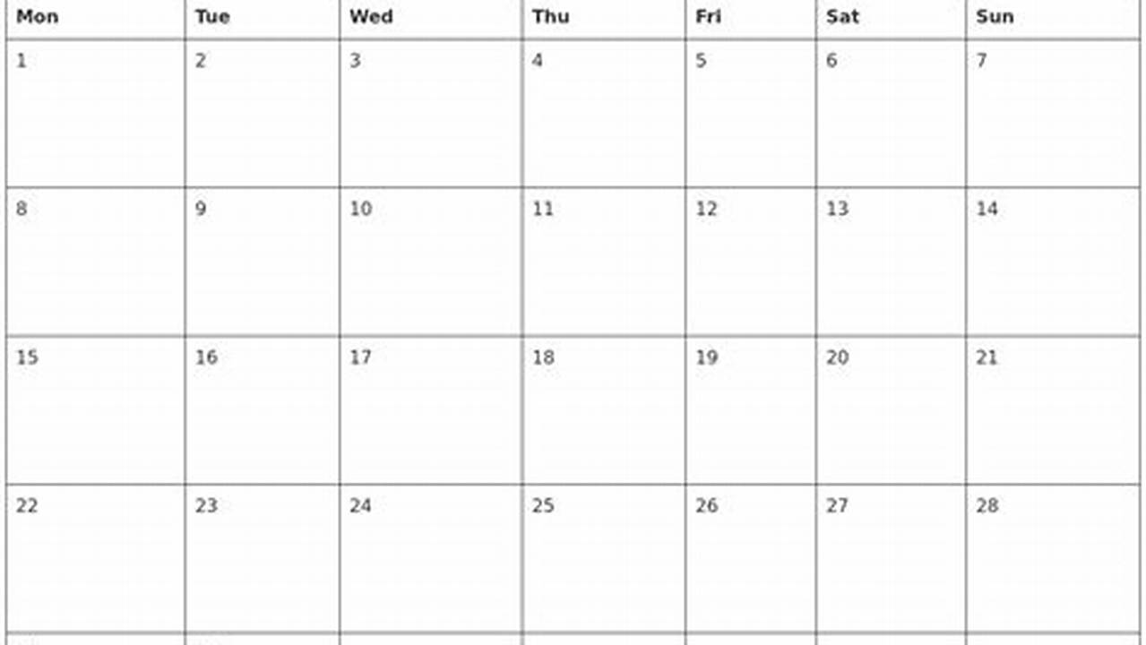 April 2024 Calendar Monday Start Printable