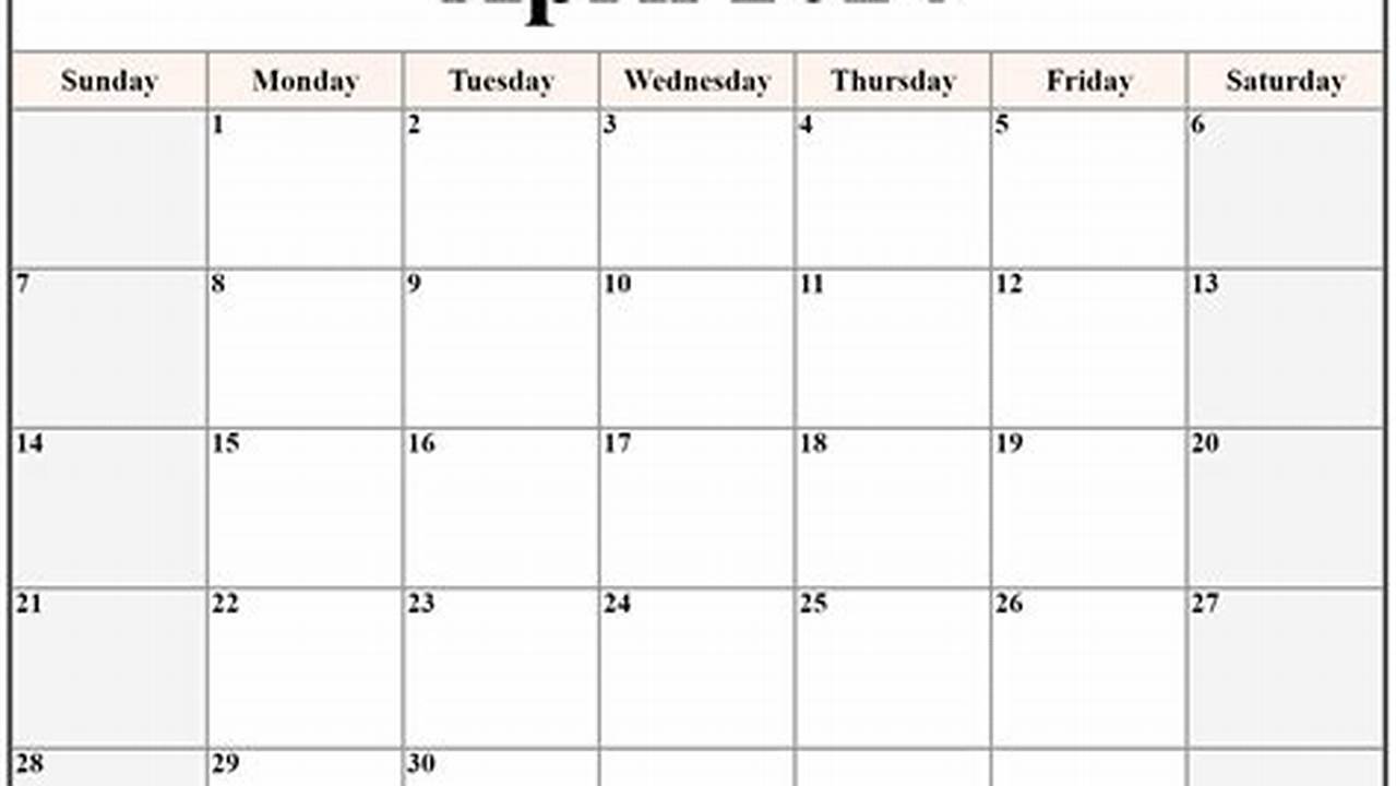 April 2024 Calendar Page Printable Free