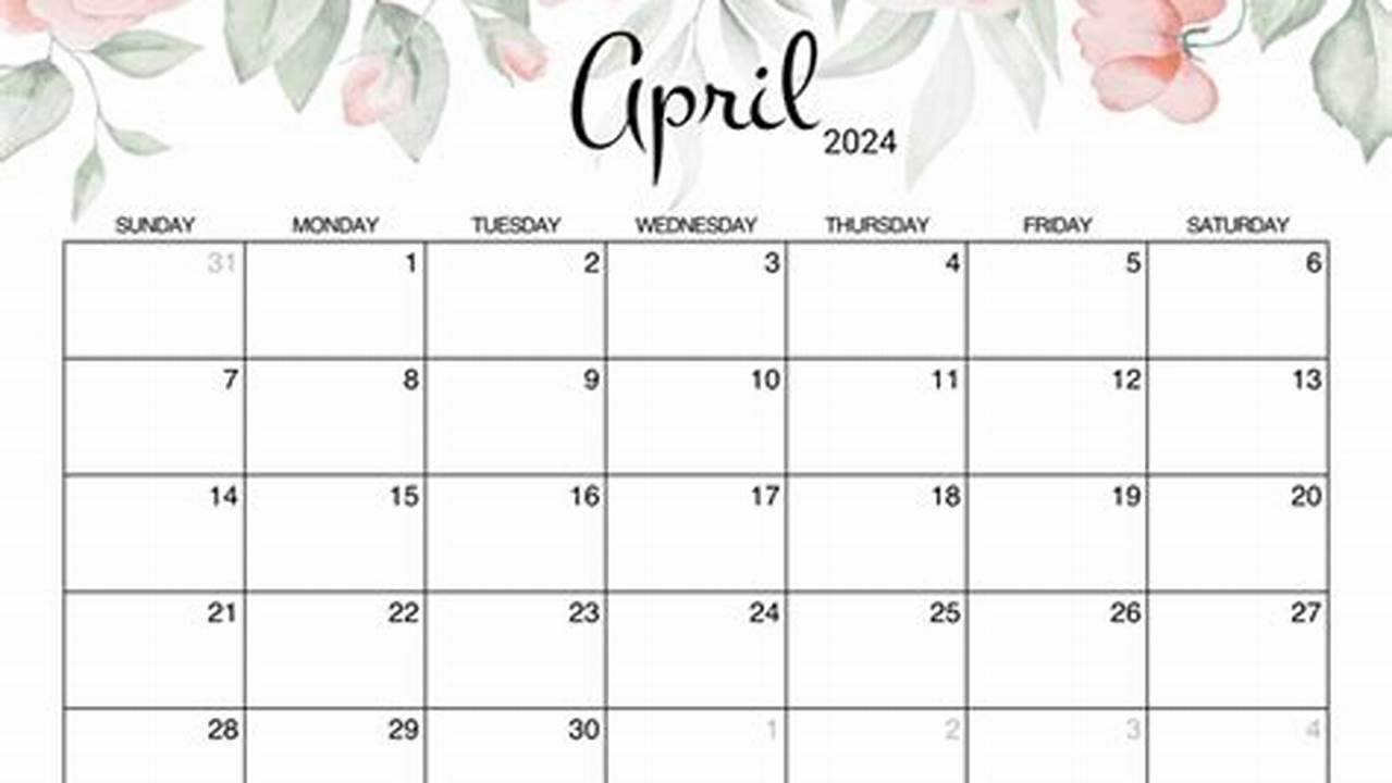 April 2024 Calendar Printable Cute Catia