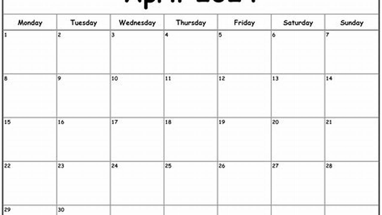 April 2024 Calendar Starting Monday Bluest