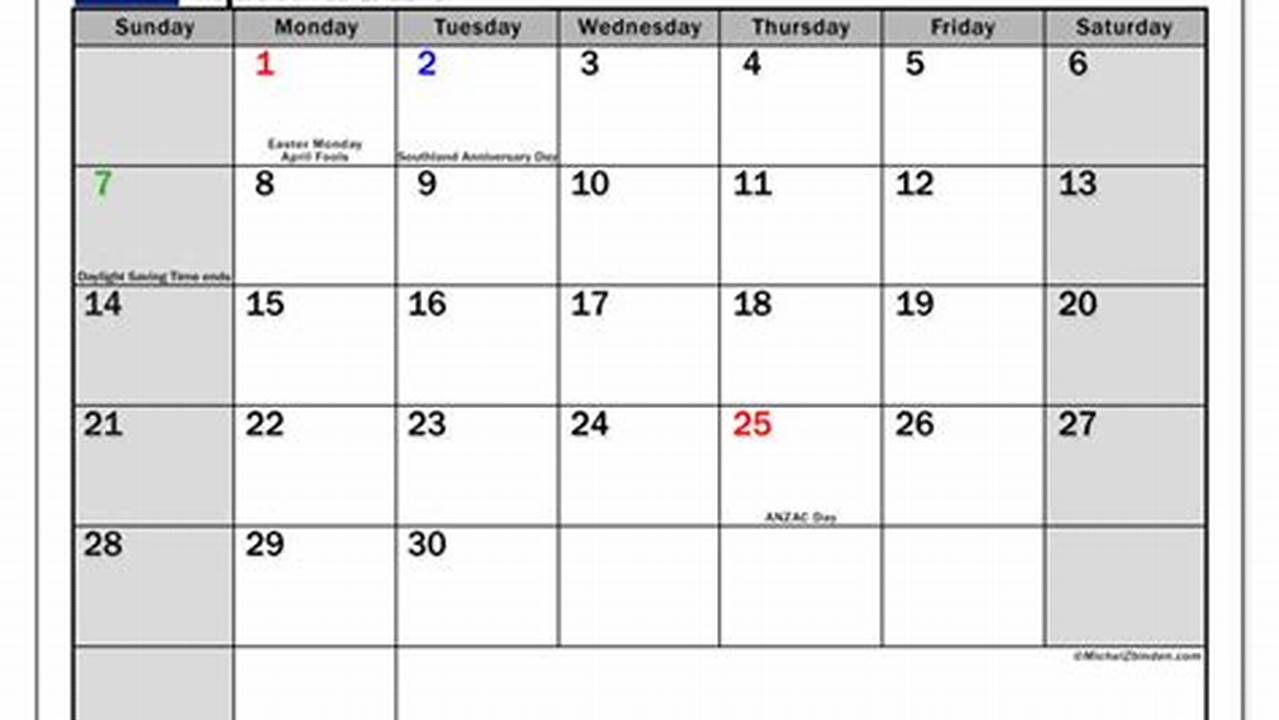 April 2024 Calendar With Holidays Nz