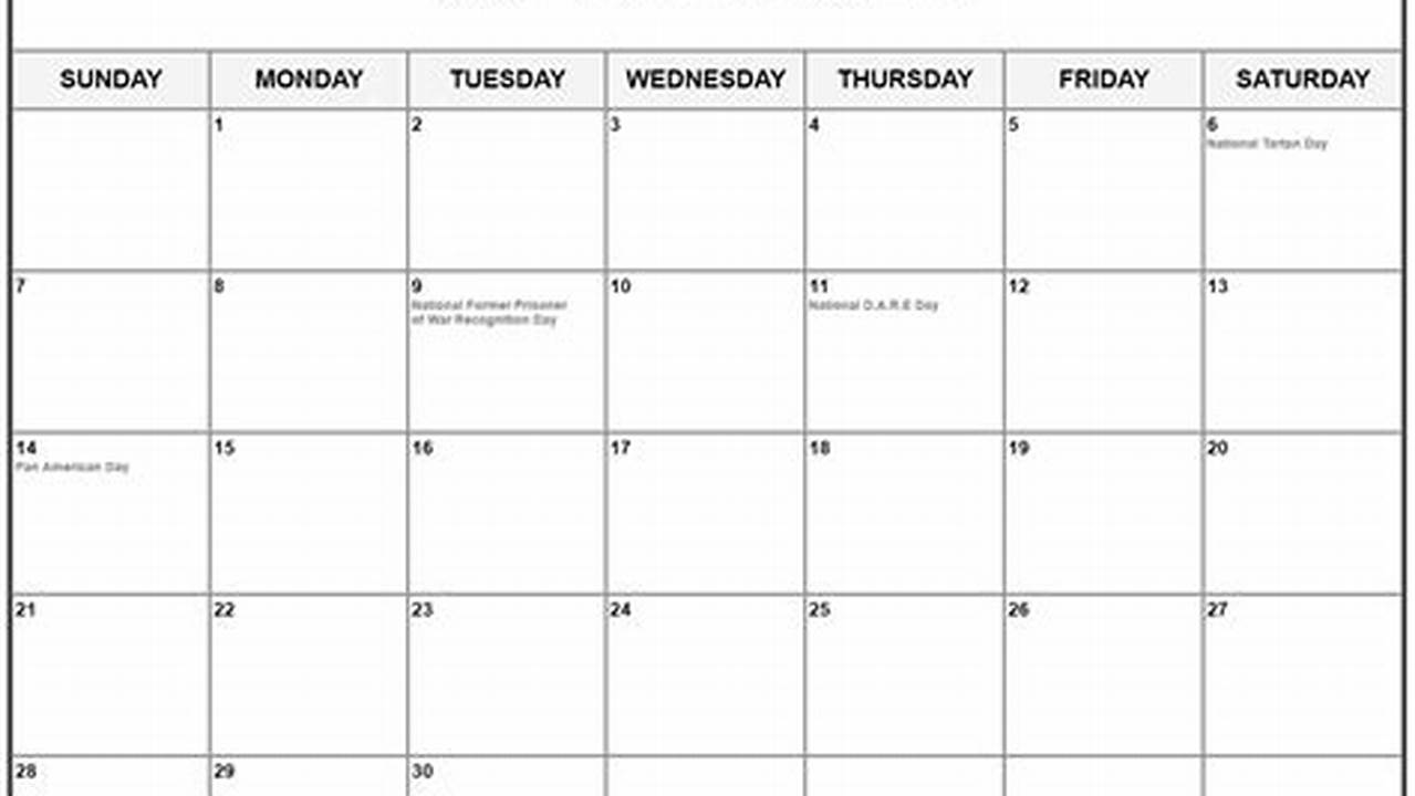 April Weekly Holidays In 2024., 2024