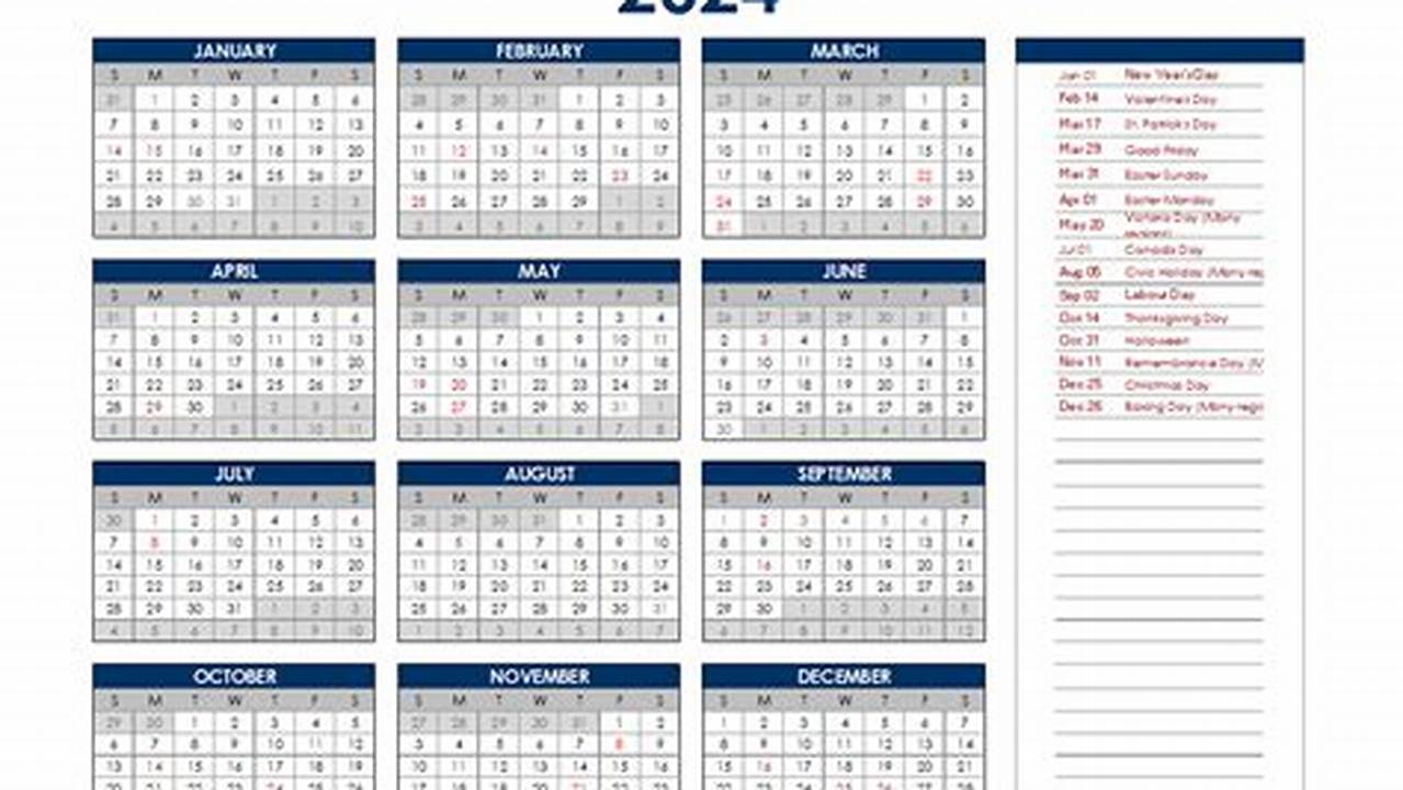 At The Bottom Part Of The Template, You Can See The List Of Holidays 2024 For Canada., 2024