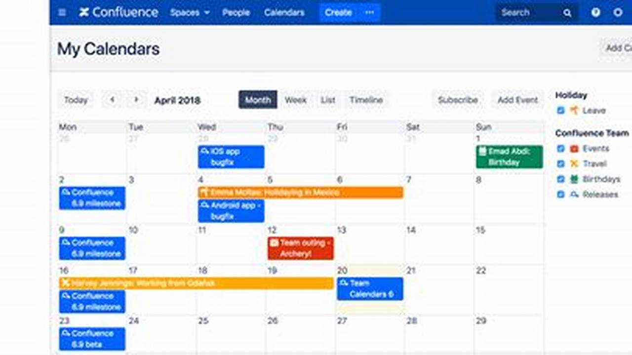 Atlassian Confluence Calendar Plugin