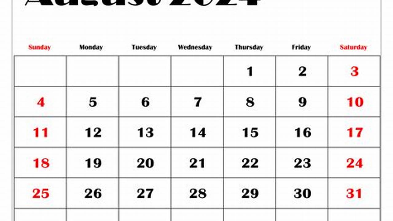 August 1 2024 Calendar