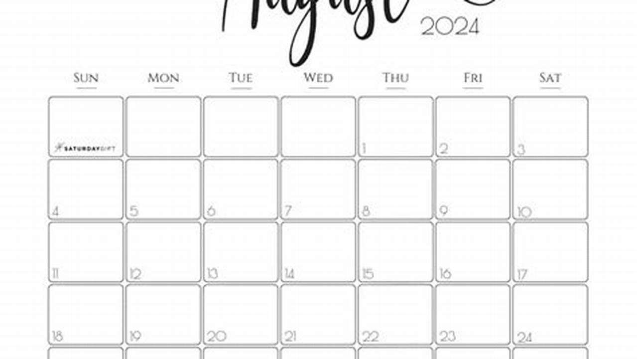 August 2024 Calendar Free Printable Cute