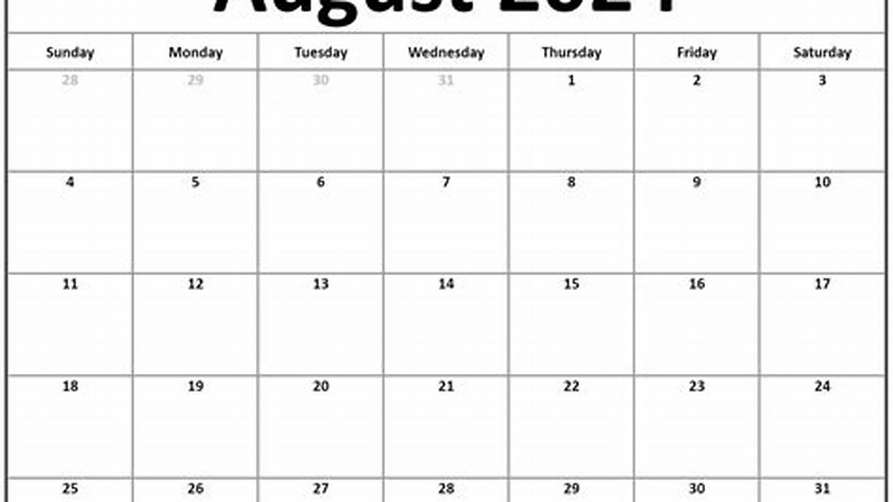 August 2024 Calendar Printable Wiki Book