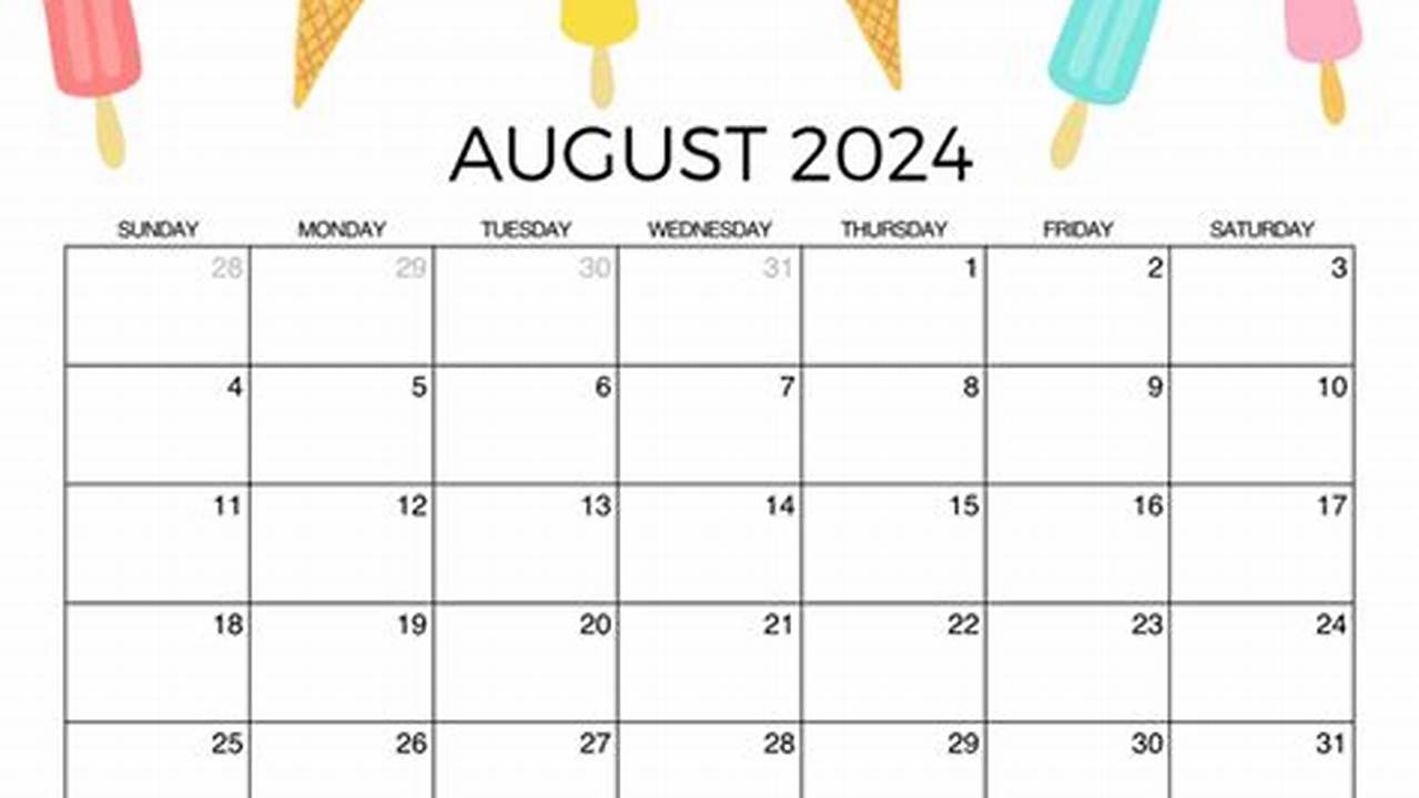 August 2024 Calendar Template Cute
