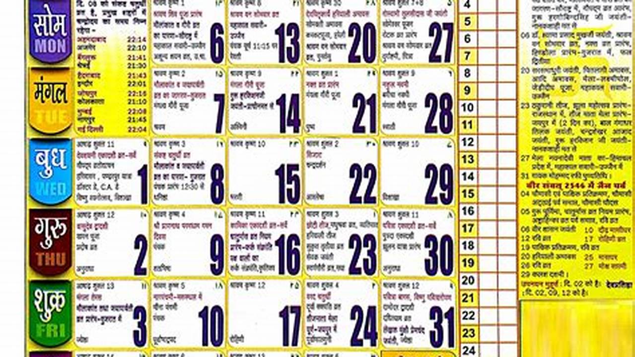 August 2024 Hindu Calendar