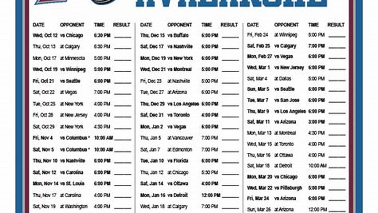 Avalanche Home Schedule 2024