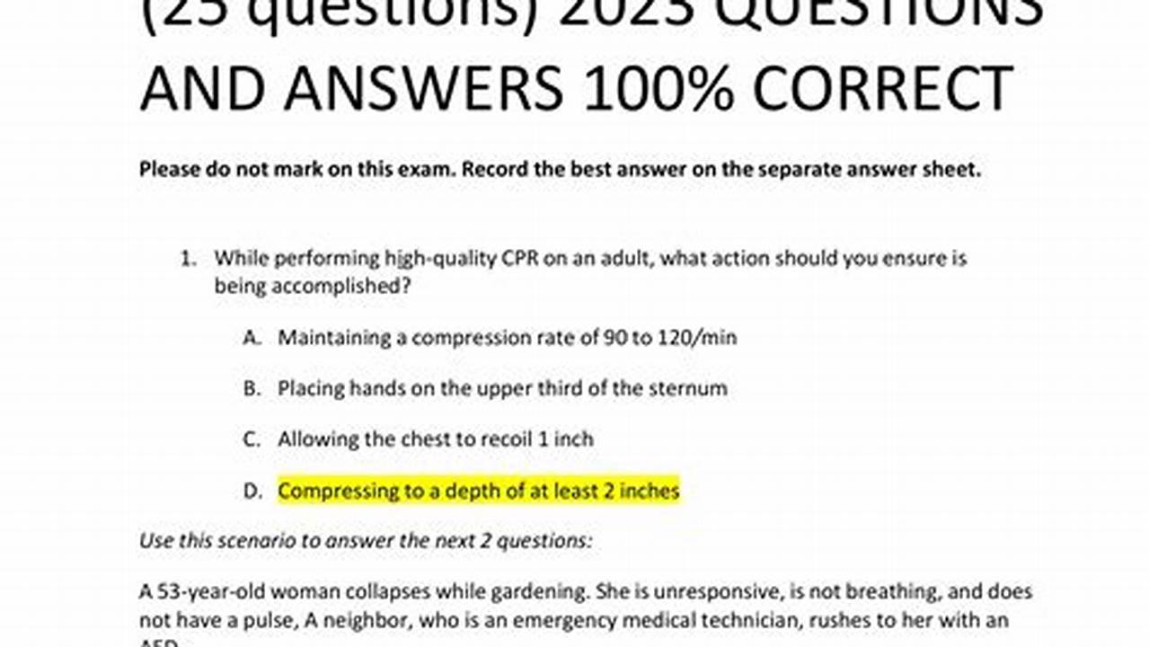 Basic Life Support Exam A Answers 25 Questions 2024
