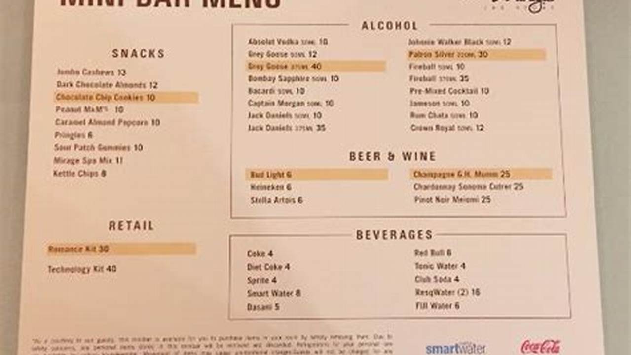 Bellagio Mini Bar Prices 2024