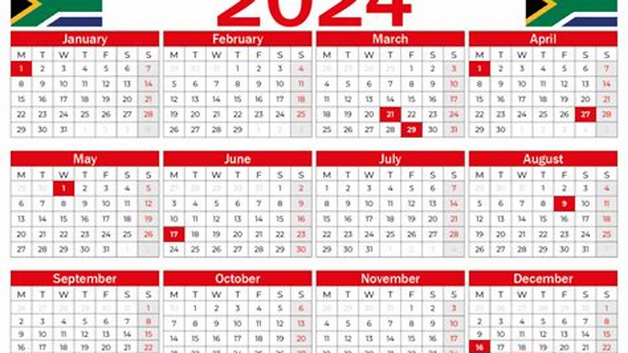 Below Is Our 2024 Yearly Calendar For South Africa With Public Holidays Highlighted In Red And Today&#039;s Date Covered In Green., 2024