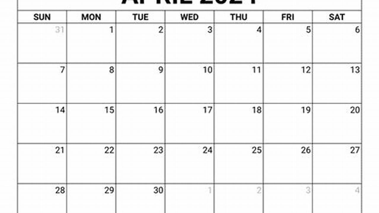 Blank April 2024 Calendar Printable Free