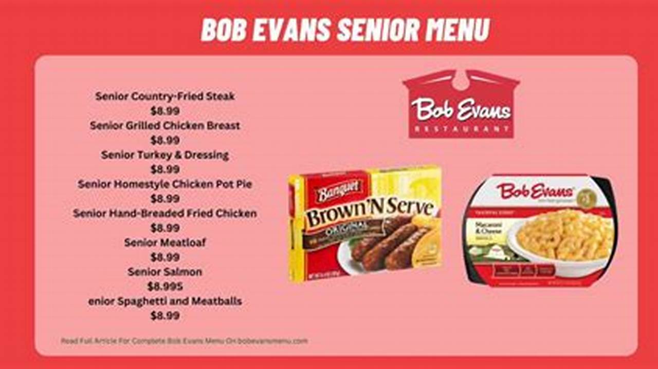 Bob Evans Senior Menu With Prices 2024 Near Ohio