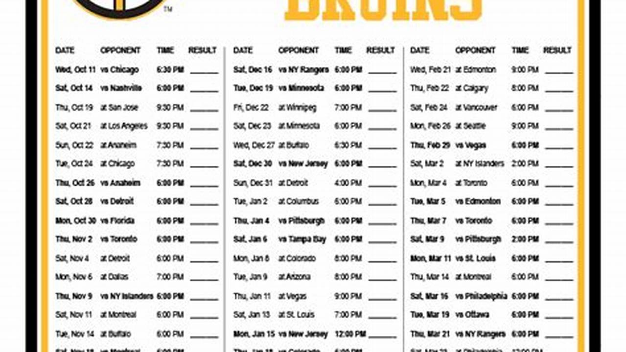 Boston Bruins Downloadable Schedule 2024-23