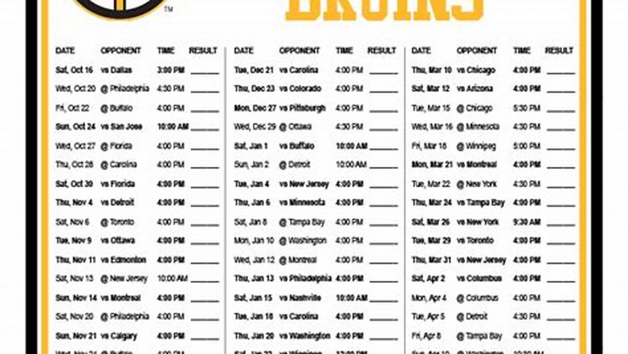 Boston Bruins Schedule Calendar