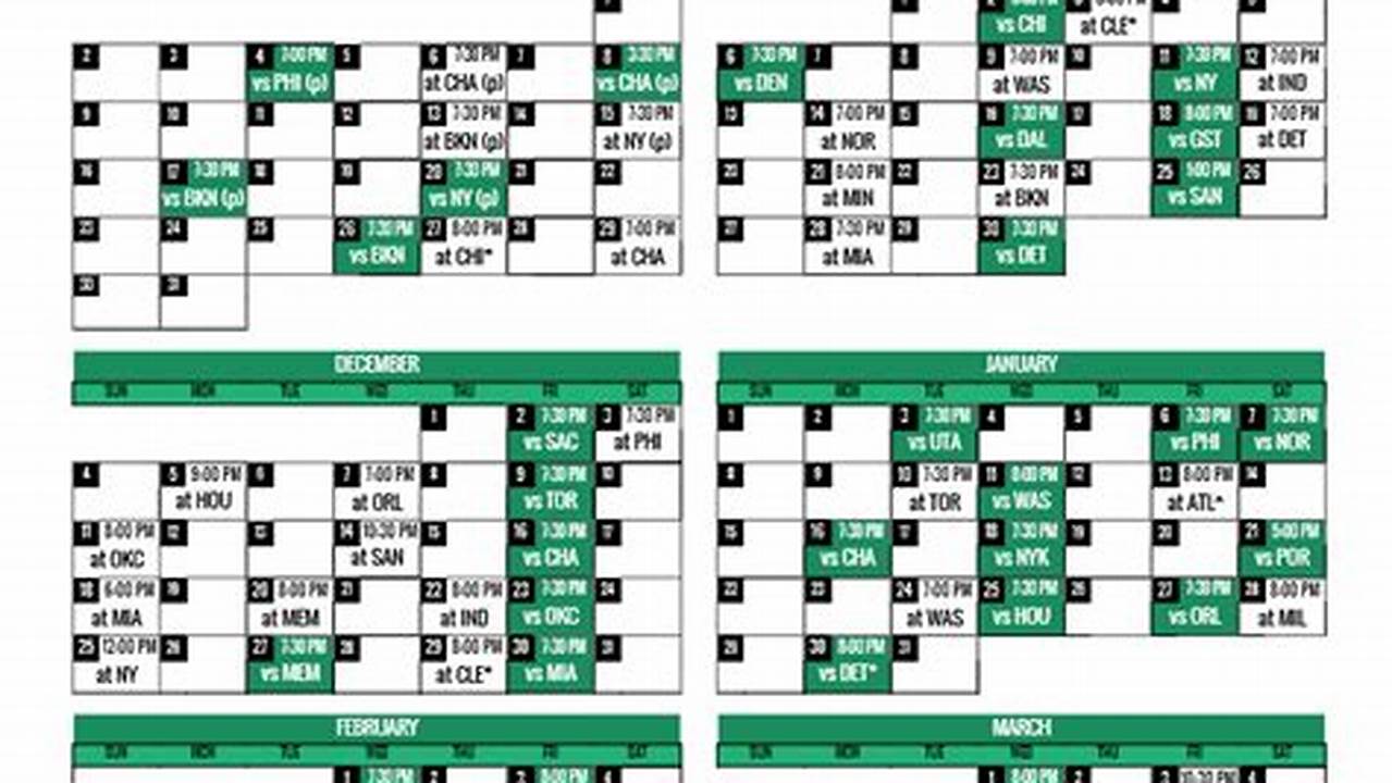 Boston Celtics Schedule Calendar
