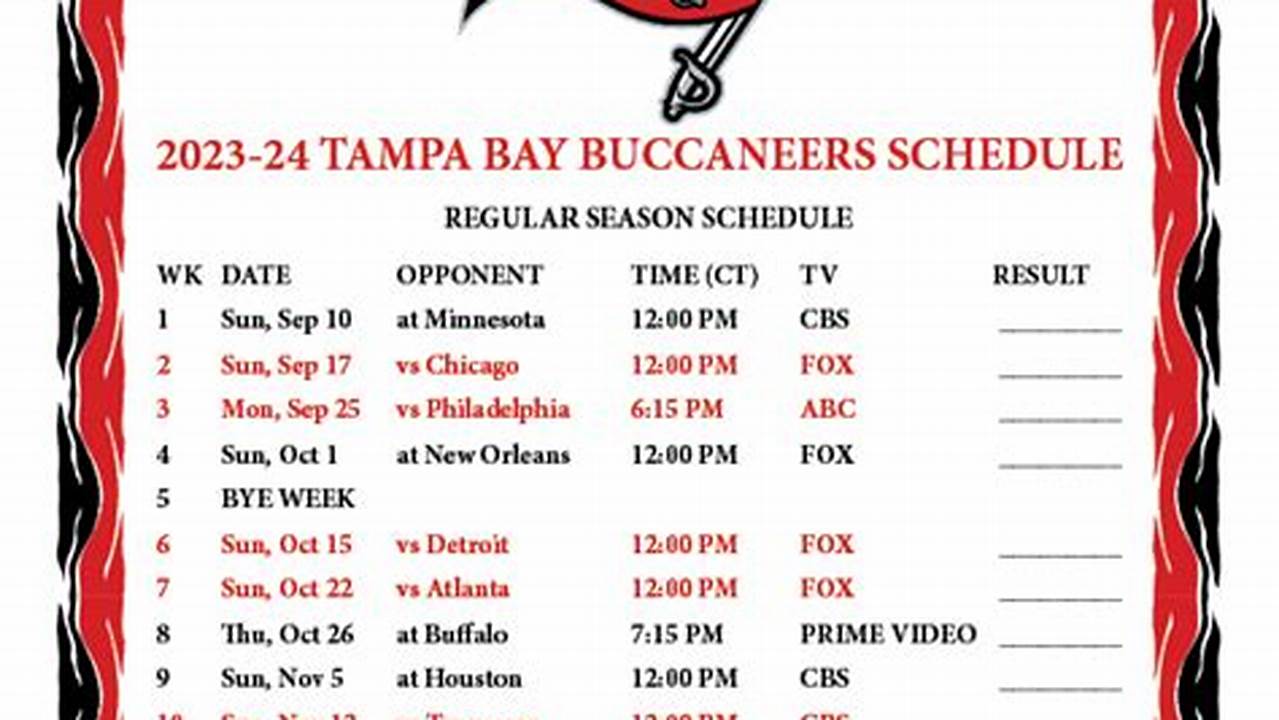 Buccaneers Schedule 2024-24