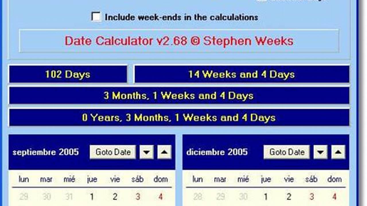 Calendar Calculator Days From Date To Date