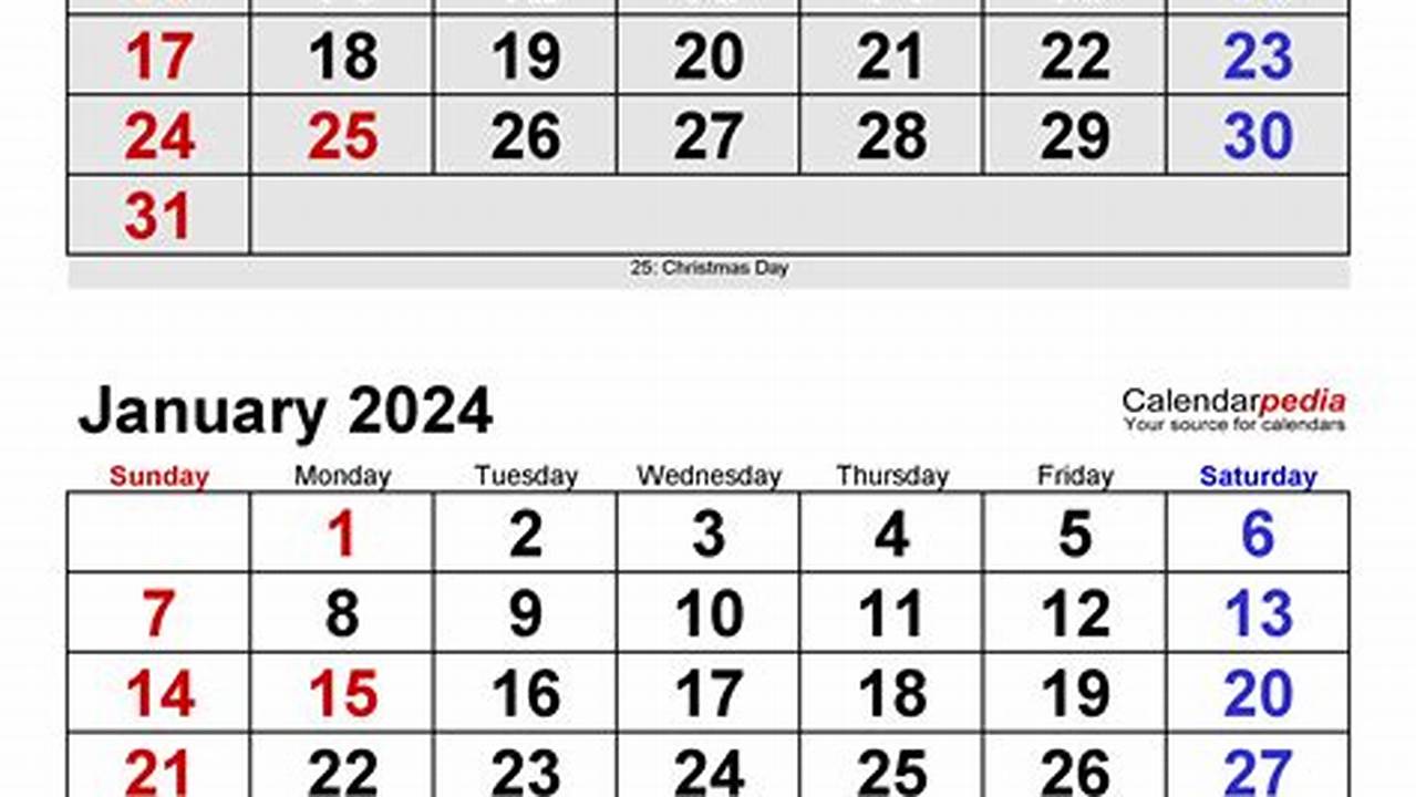 Calendar Dec 2024 And Jan 2024