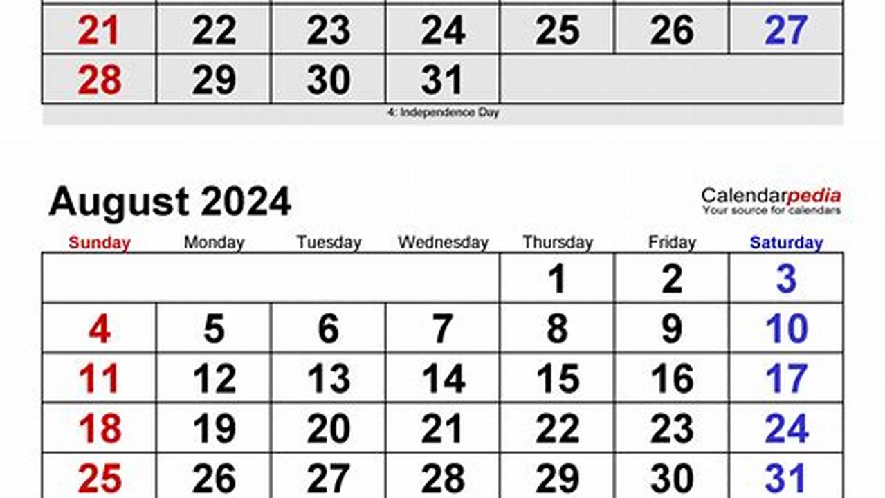 Calendar For August And September 2024