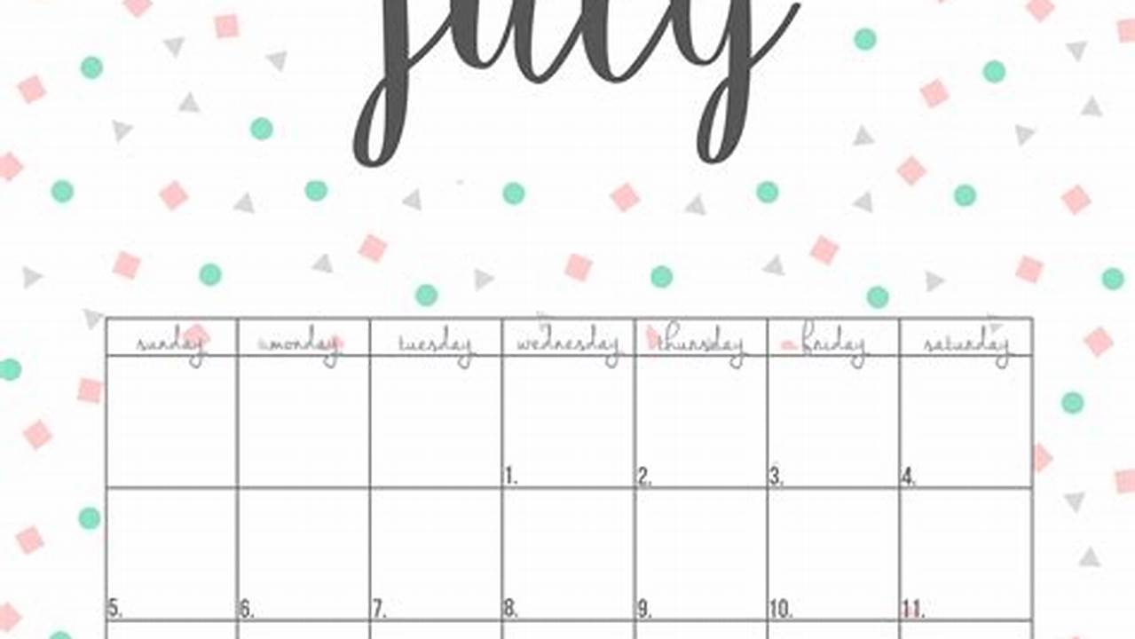 Calendar For July