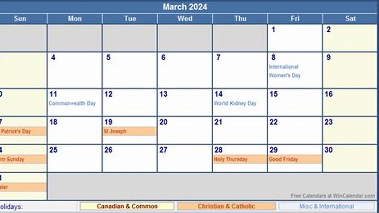 Calendar For March 2024 (Canada) Printing Help Page For Better Print Results., 2024