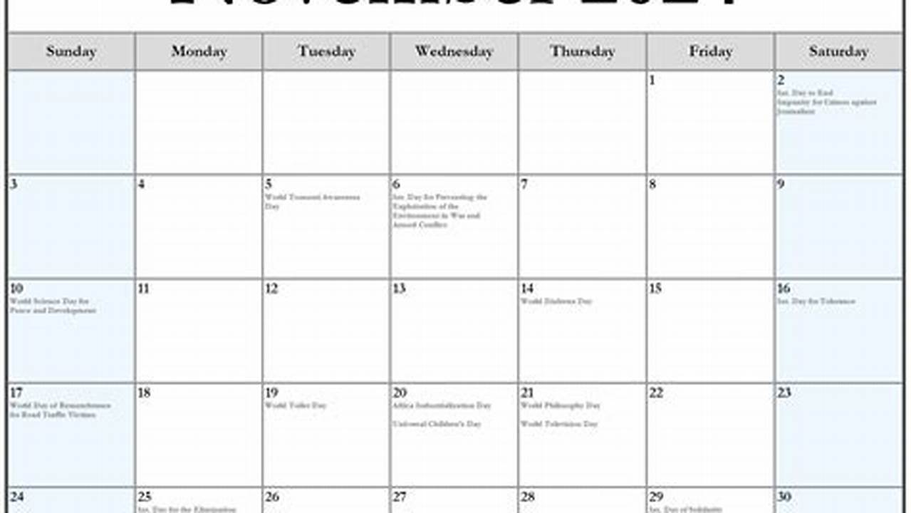 Calendar For November 2024 With Holidays