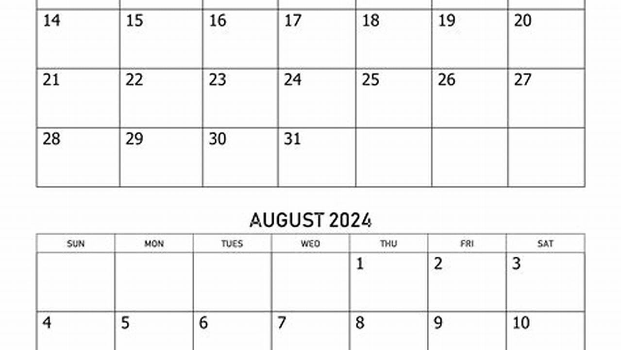 Calendar July August 2024