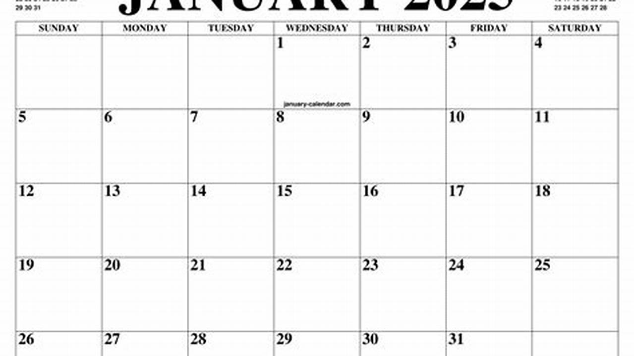 Calendar Month Of January 2025