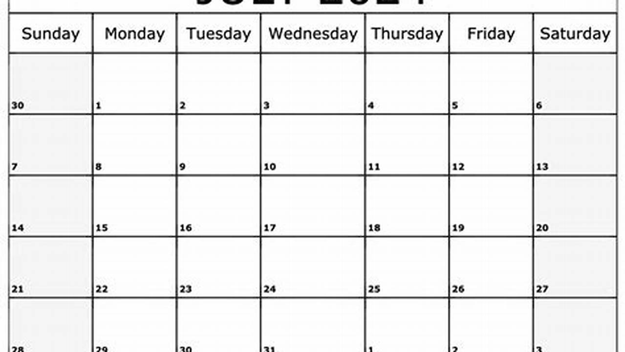 Calendar Template For July 2024