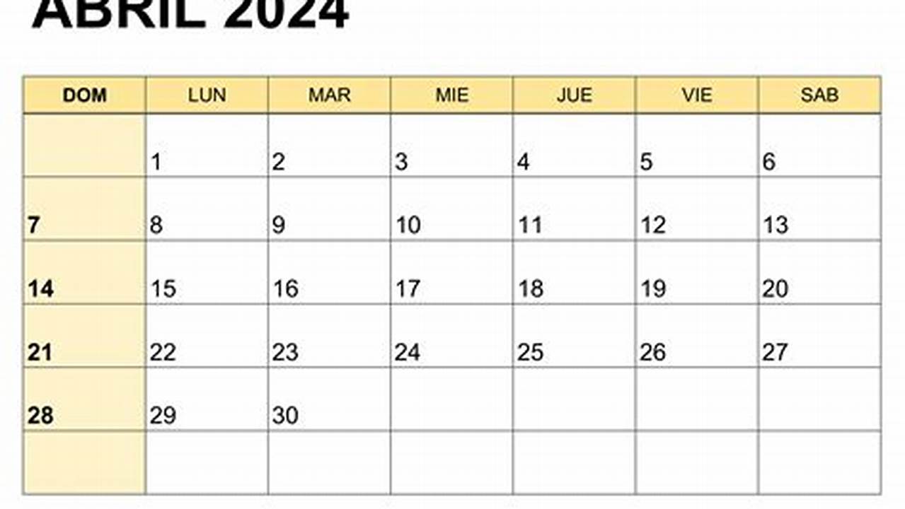 Calendario Abril 2024 Para Imprimir