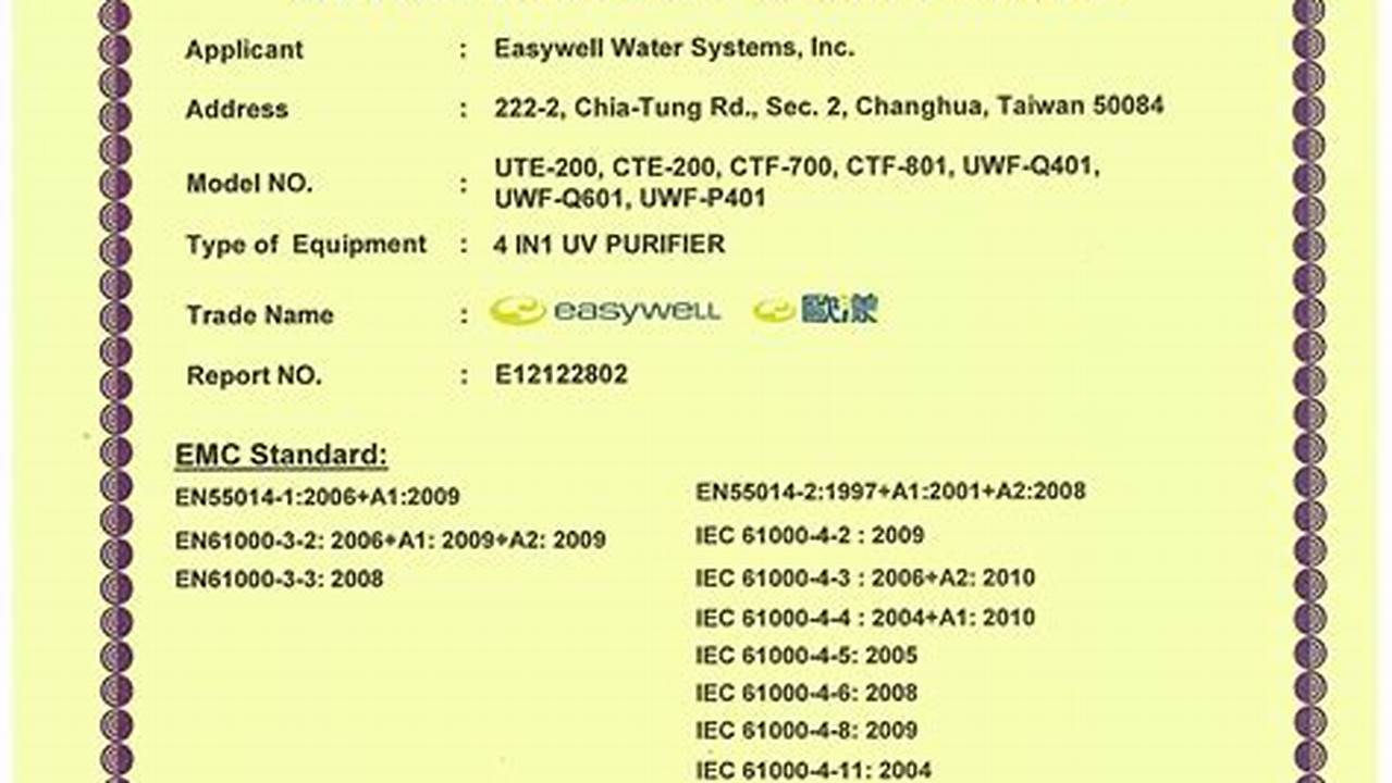 Certification, Water System