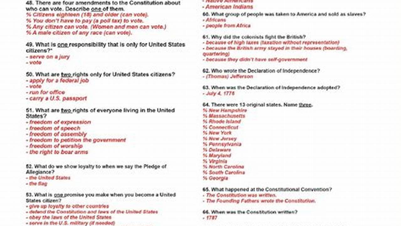 Citizenship Test Questions 2024 Pdf