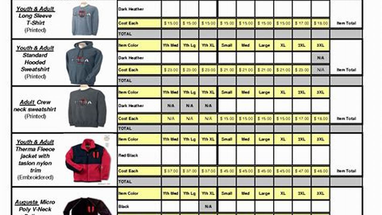 Clothing, Excel Templates