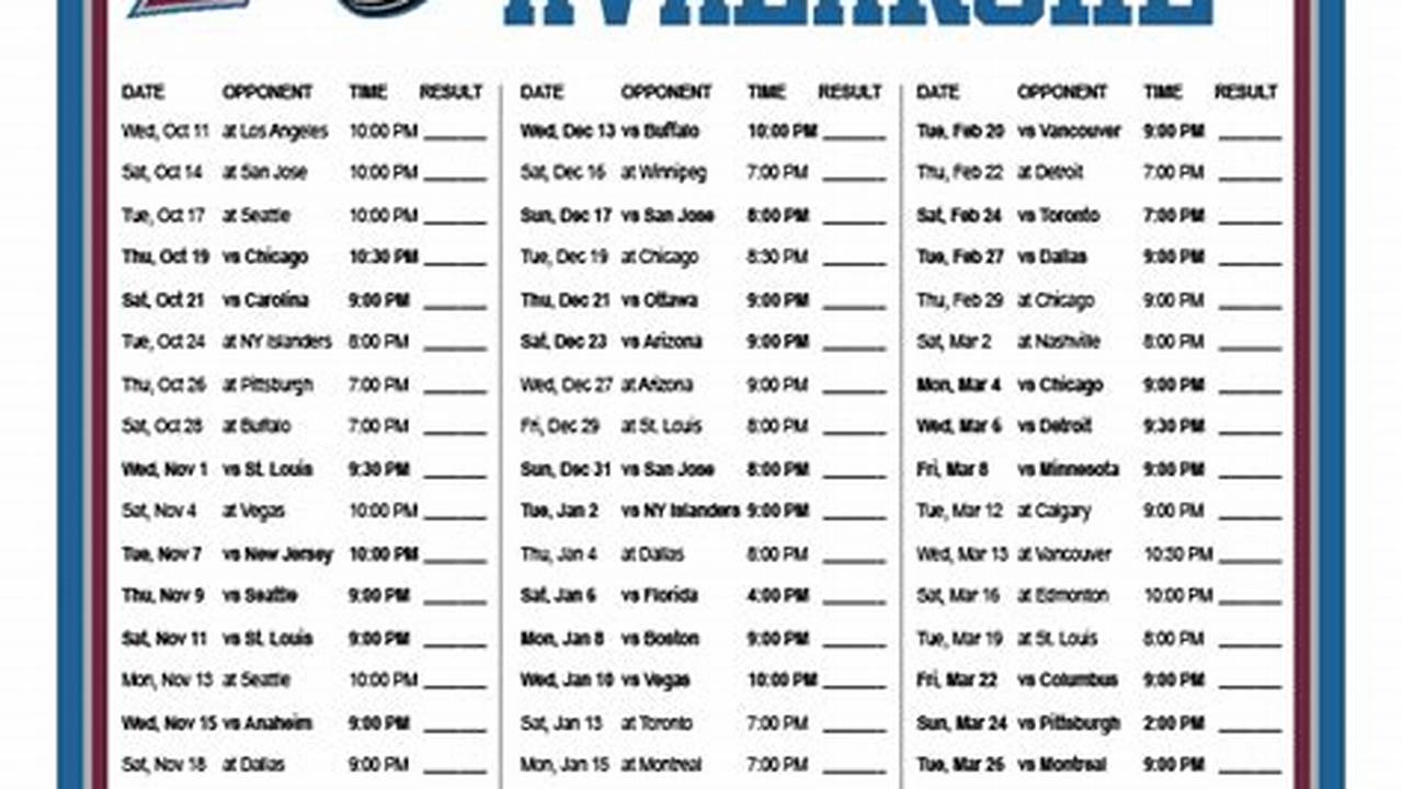 Colorado Avalanche Schedule 2024