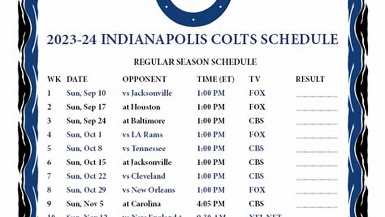Colts Schedule 2024 To 2024