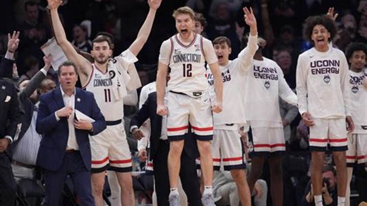 Connecticut Players Exult In The Final Moments Of Their Big East Conference Championship Victory Over Marquette On Saturday., 2024