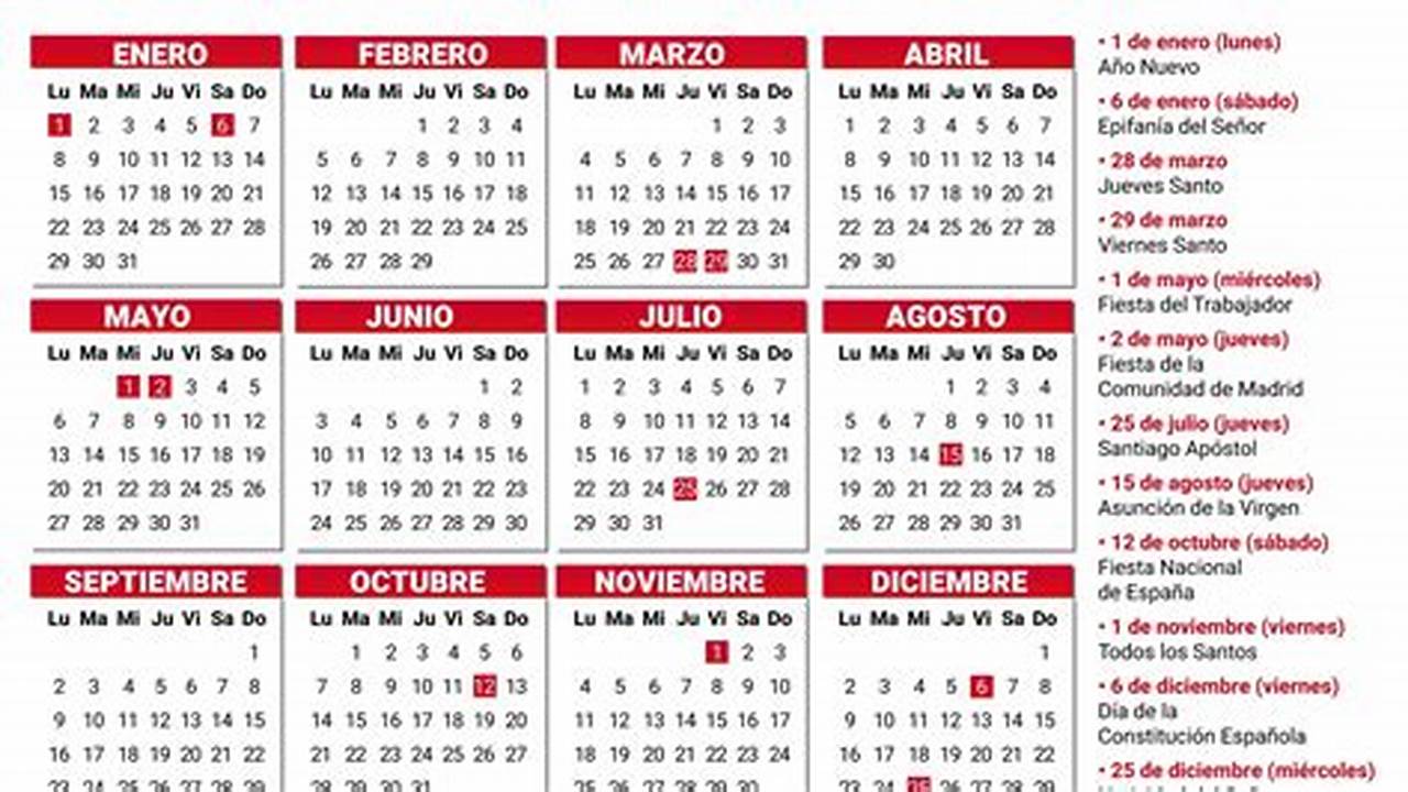 Consulta El Calendario Laboral De Madrid De Con Los Días Festivos De 2024., 2024