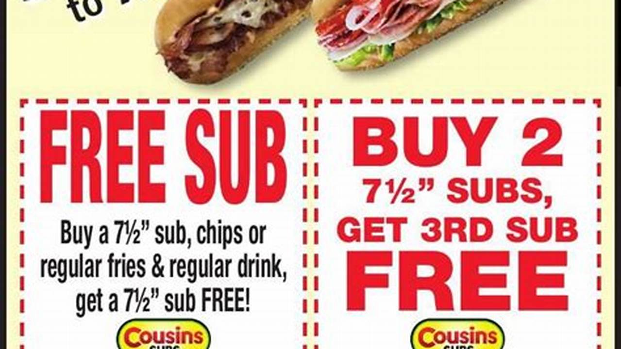Cousins Subs Buy 2 Get 1 Free Coupon 2024