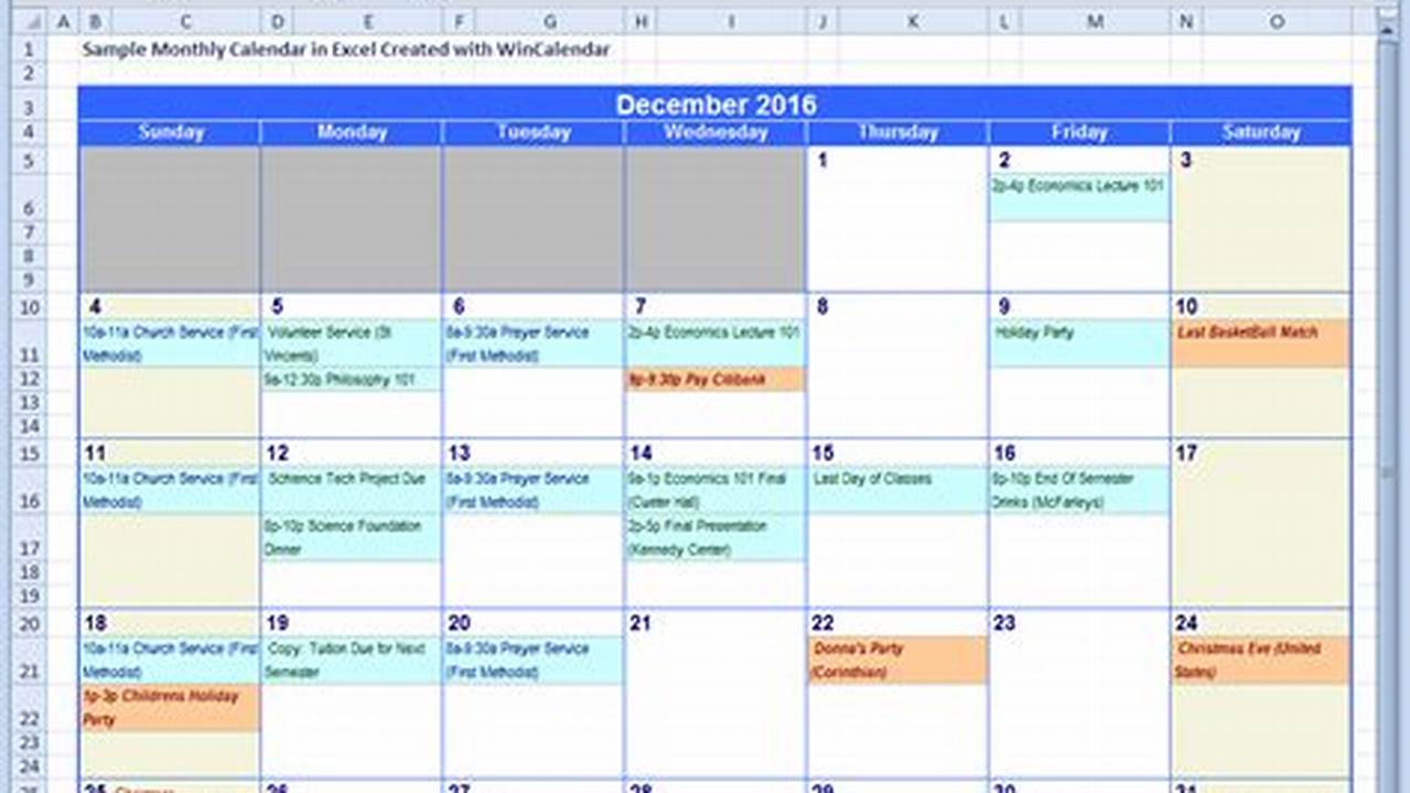 Creating Calendar In Excel