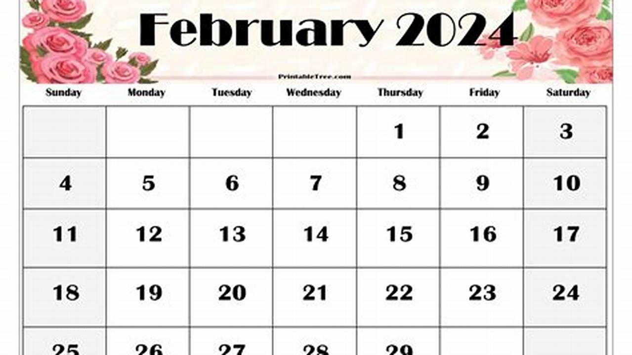 Cute Valentines February 2024 Calendar Printable