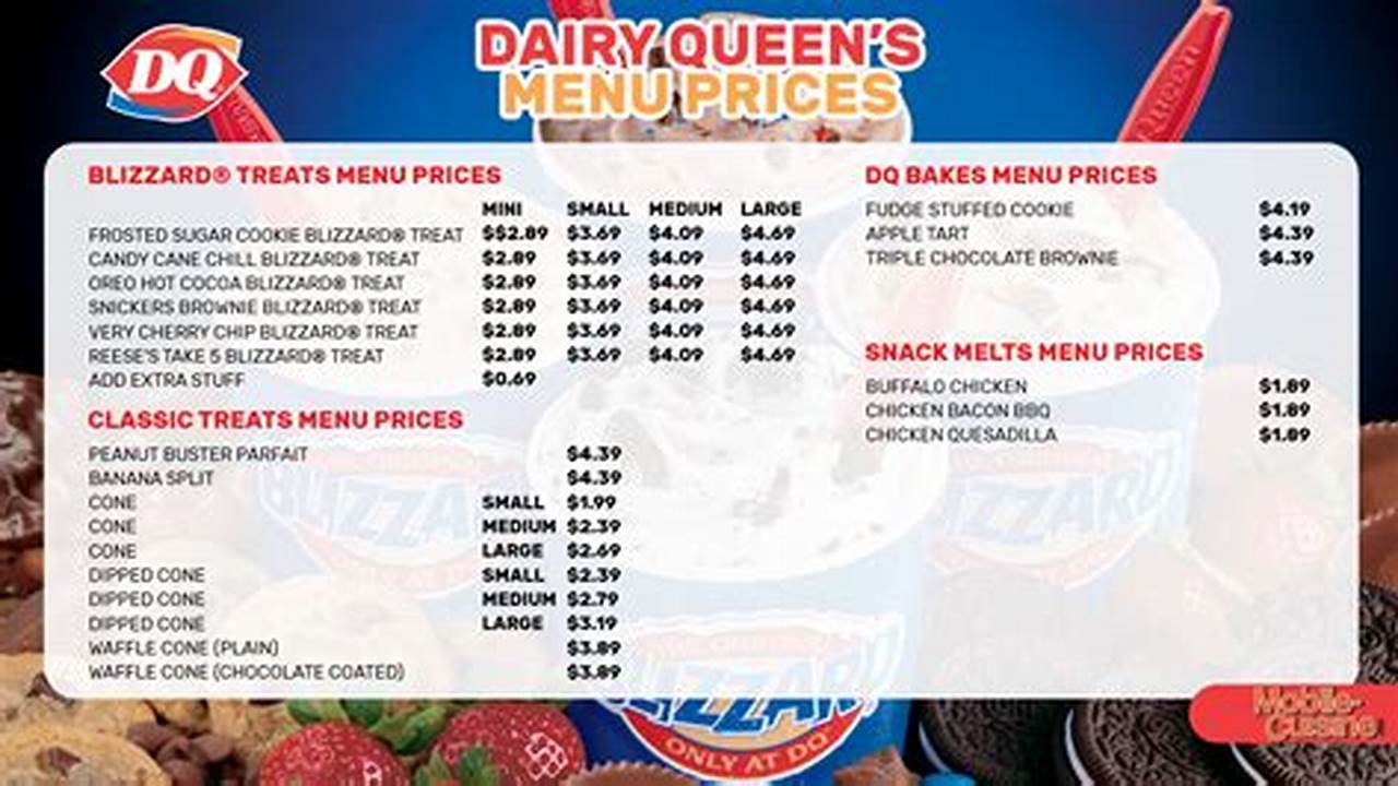 Dairy Queen Menu Prices Featuring 92 Items Ranging From $0.69 To $7.89., 2024