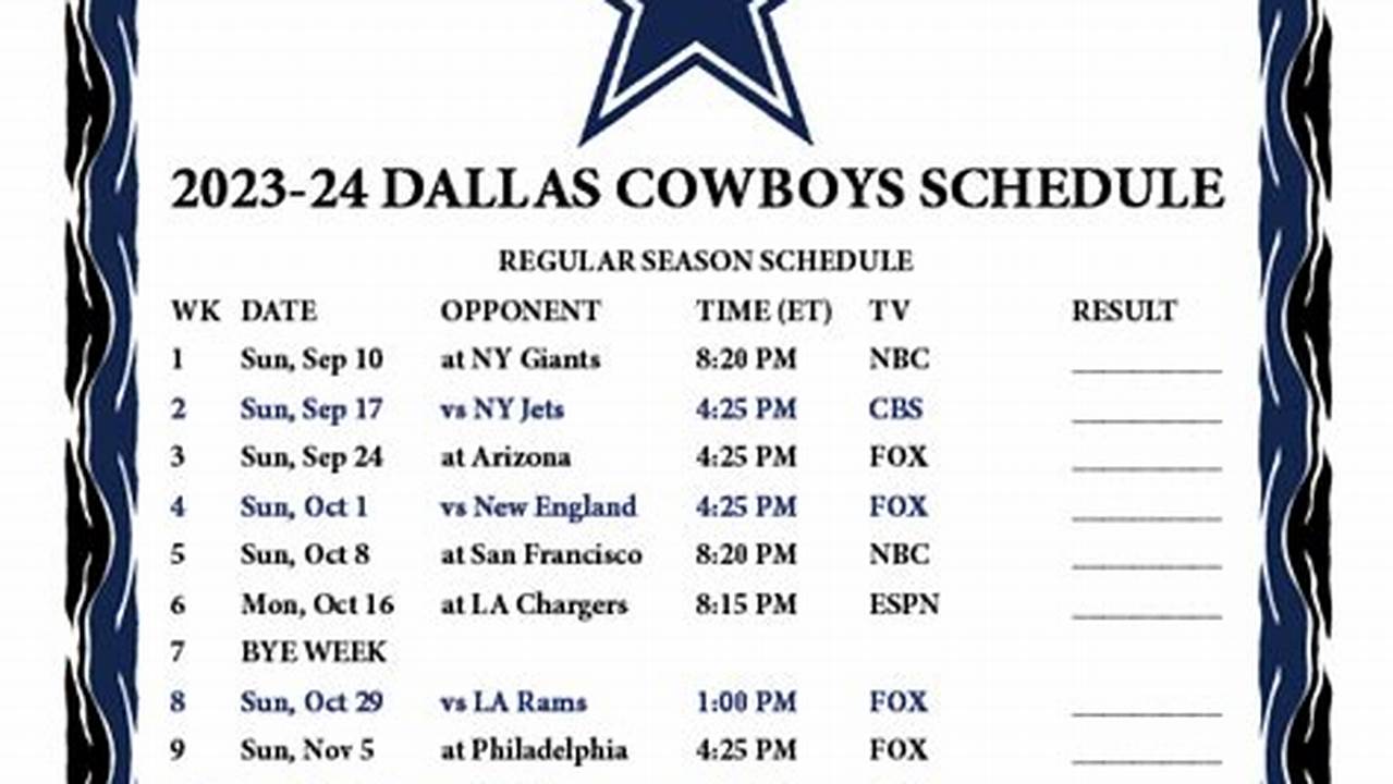 Dallas Cowboys 2024 Schedule Printable