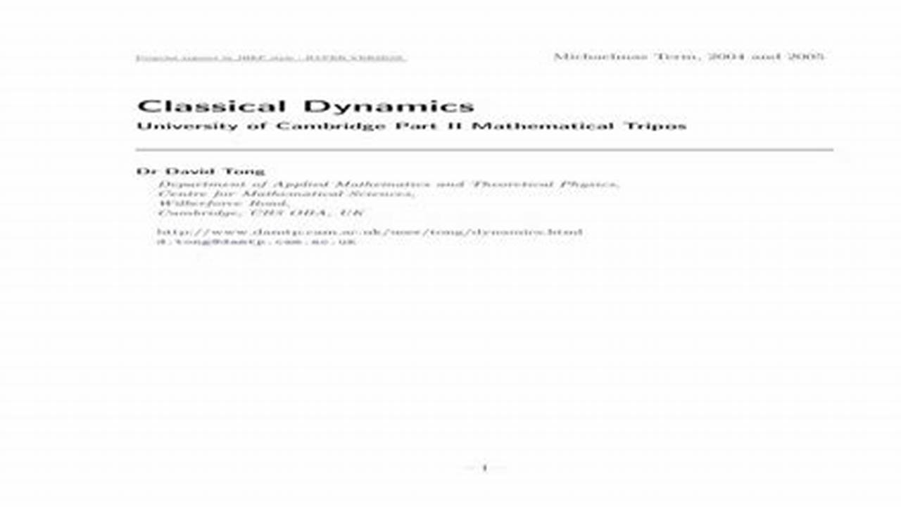 David Tong Classical Mechanics