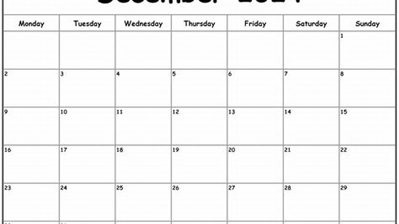 December 2024 Calendar Printable Monday Started Synonym