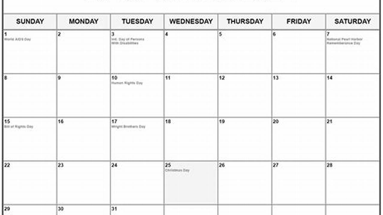 December 2024 Printable Calendar With Holidays 2024